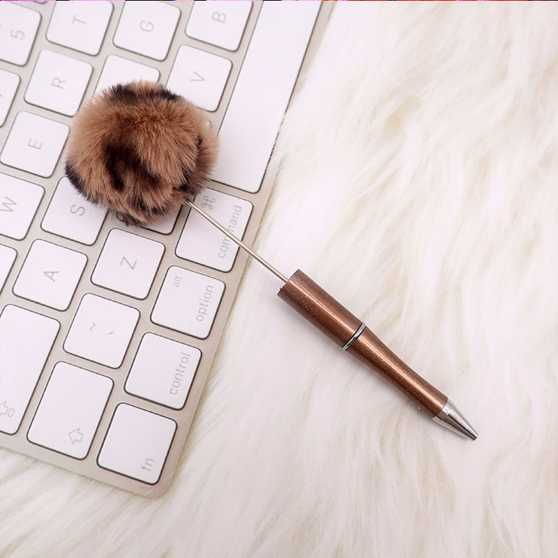 Wholesale 500pcs Beadable Pens Pom Pom Beadable Pen Leopard Print Plush Multicolor DIY Fluffy Pens
