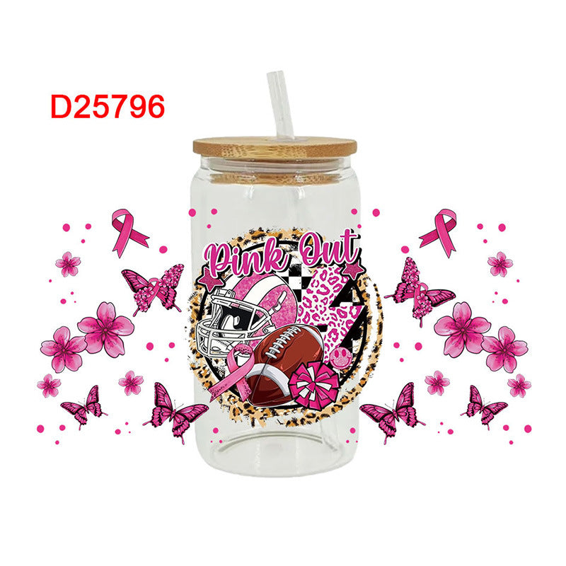 Wholesale Pink Love Rugby Letter 16oz Cup UV DTF Wraps