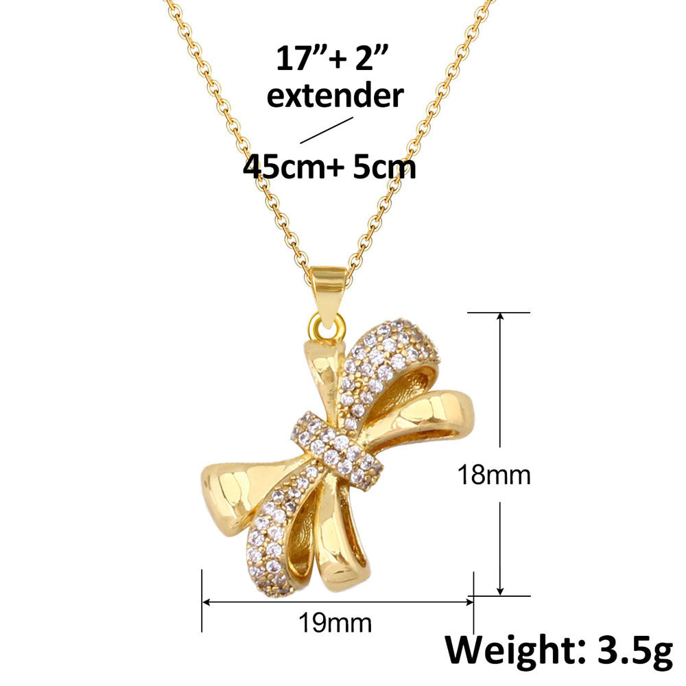 Wholesale French Retro Gold Plated Bowknot Pendant Necklace Jewelry Accessory For Resale