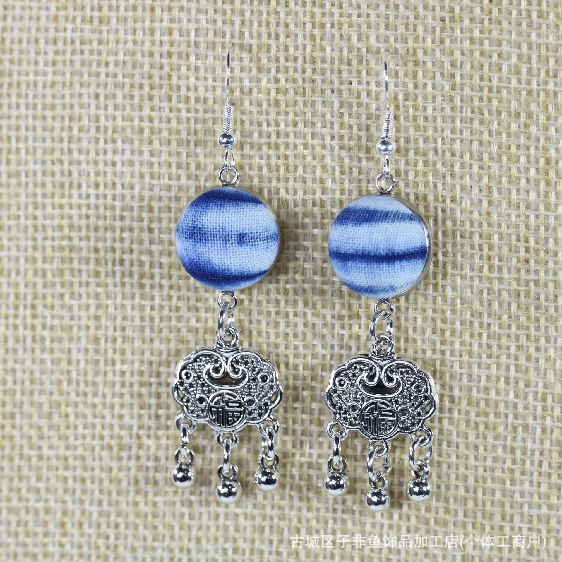 Wholesale Ethnic Style Tie-Dye Style Blue-Dyed Fabric Handmade Earrings