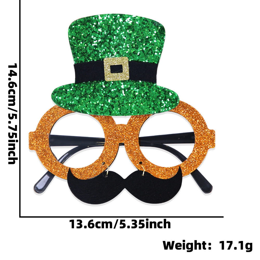 Wholesale St. Patrick's Party Non-woven Green Glitter Eyeglasses Frame Irish Festival Shamrock Glasses