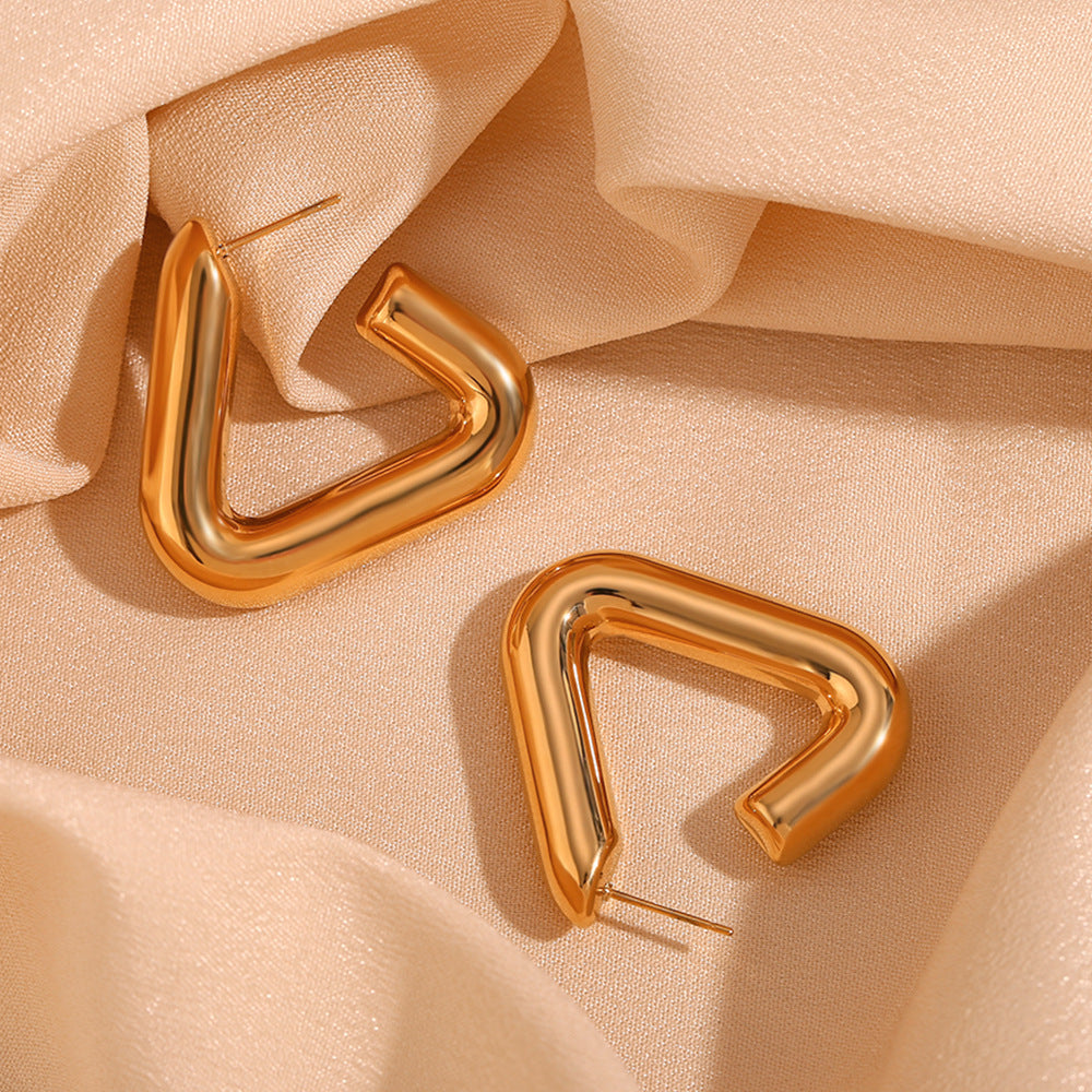 Wholesale Stainless Steel Plated 18K Gold Geometric Tripod Hollow Earrings