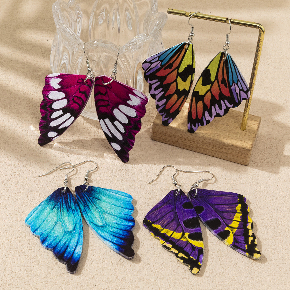Wholesale Painted Butterfly PU Leather Earrings