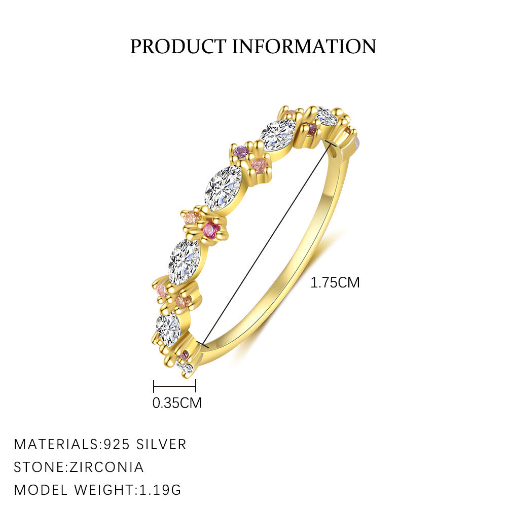 Wholesale s925 Sterling Silver Colored Diamond Star Moon Ring