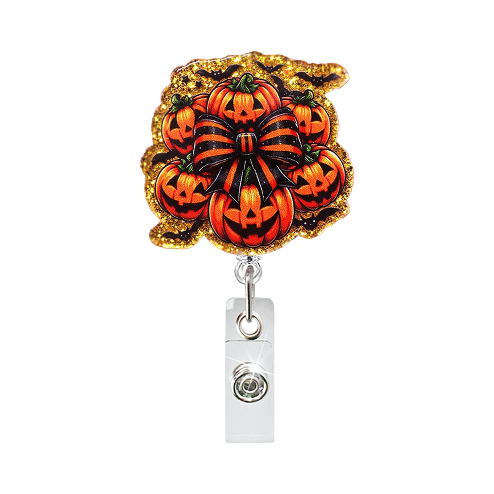 Wholesale  Pumpkin Bow Ghost Black Cat Easy Pull Buckle Telescopic Rotating Doctor Nurse Telescopic Id Buckle Badge