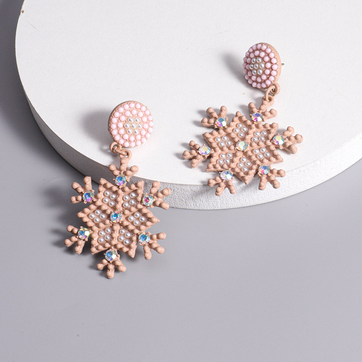 Wholesale Christmas Snowflake Alloy Rice Beads Spray Paint Earrings