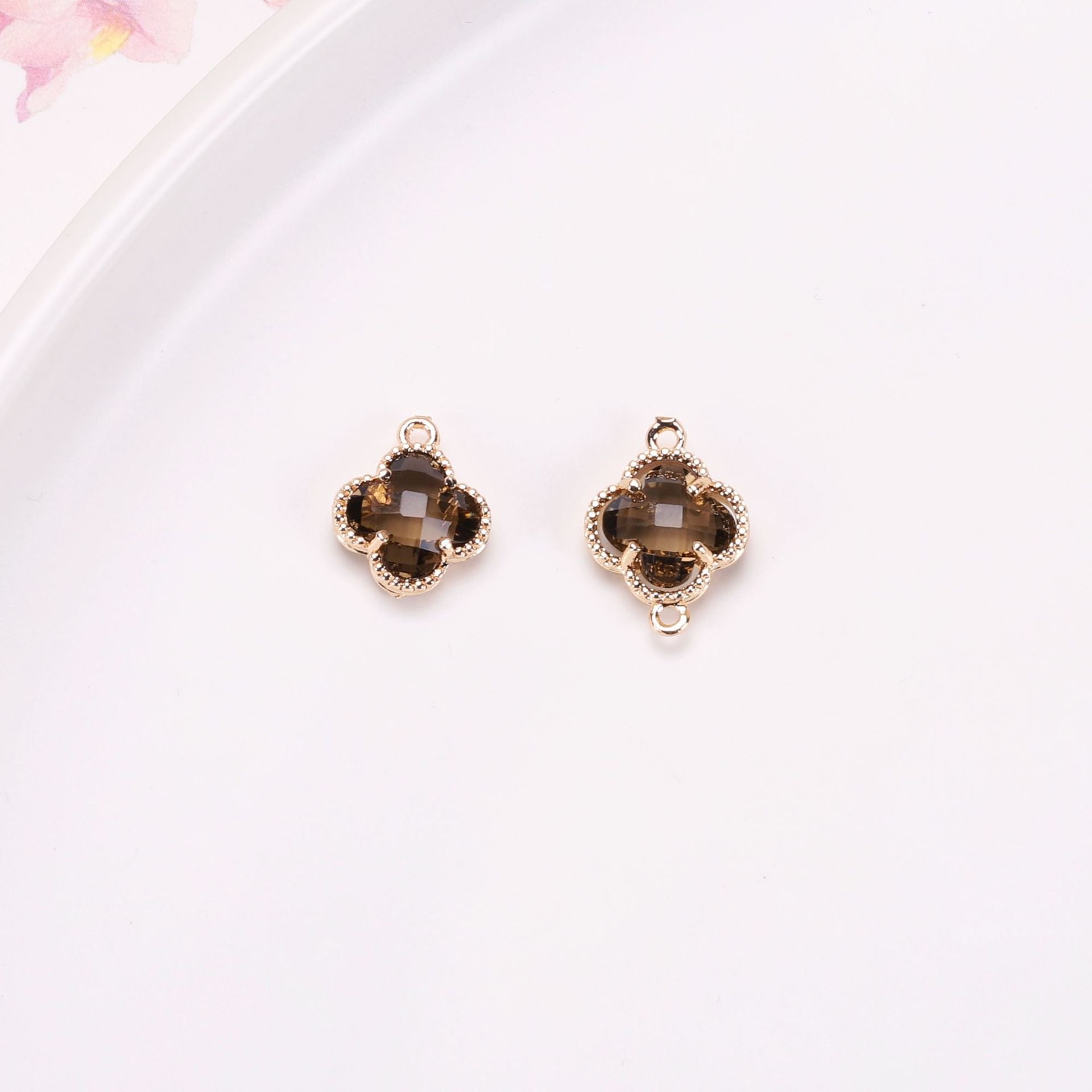 Wholesale 50pcs Crystal Double Hole Four Leaf Clover Pendant