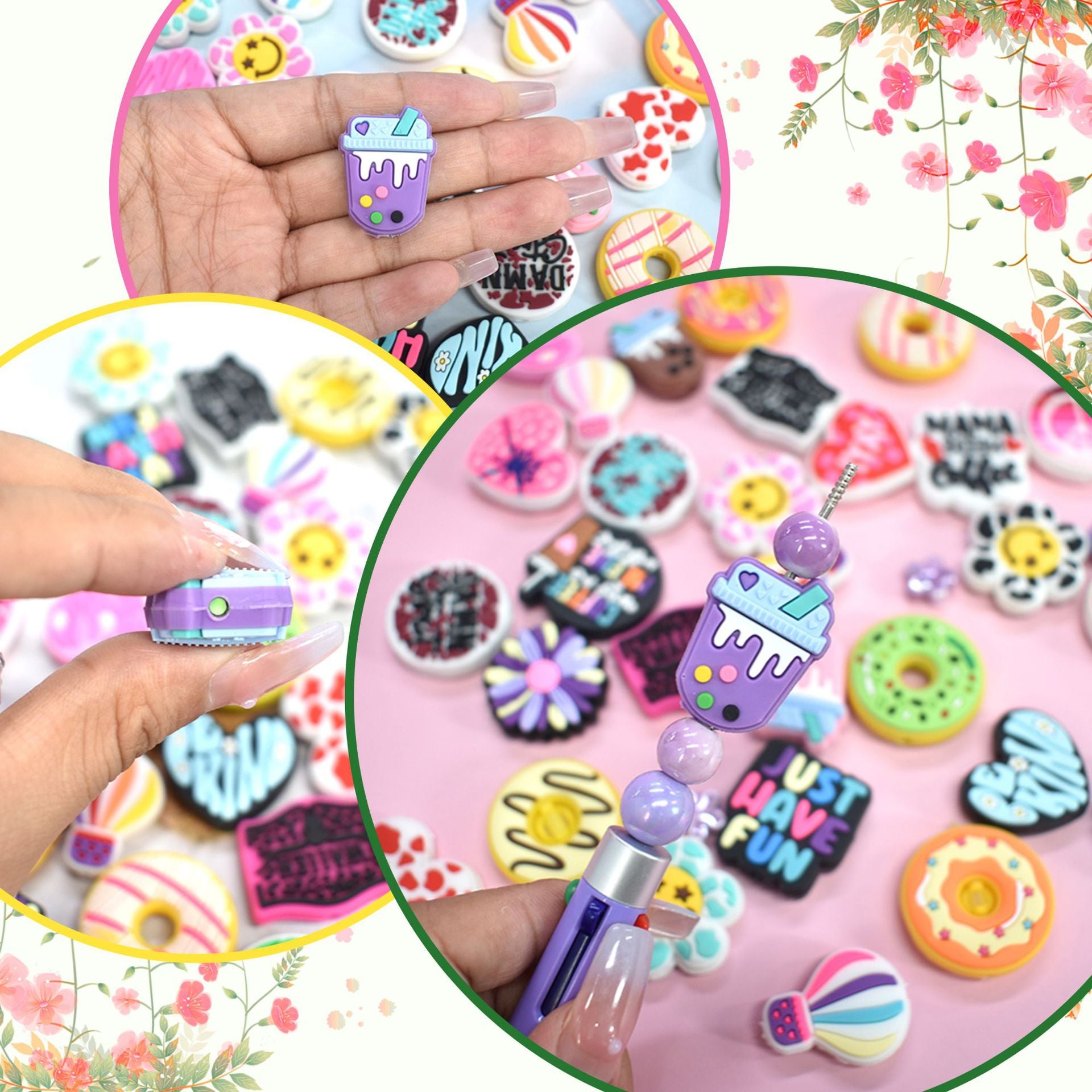 Wholesale  Random 100pcs/pack Oil painting series with string beads   Focal Beads