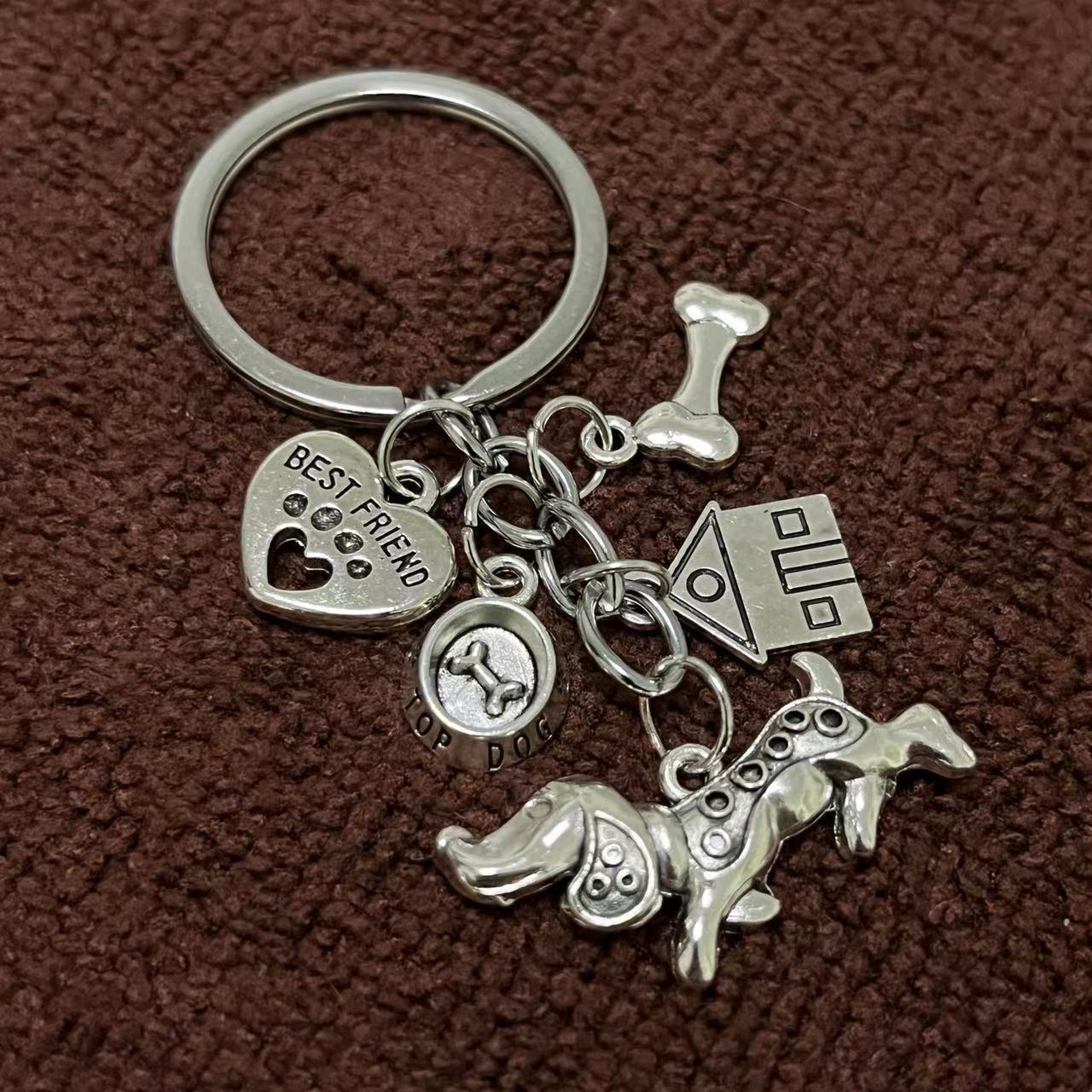 Wholesale Pet Dog Bone Dog Bowl Footprint Heart Kennel Pet Keychain