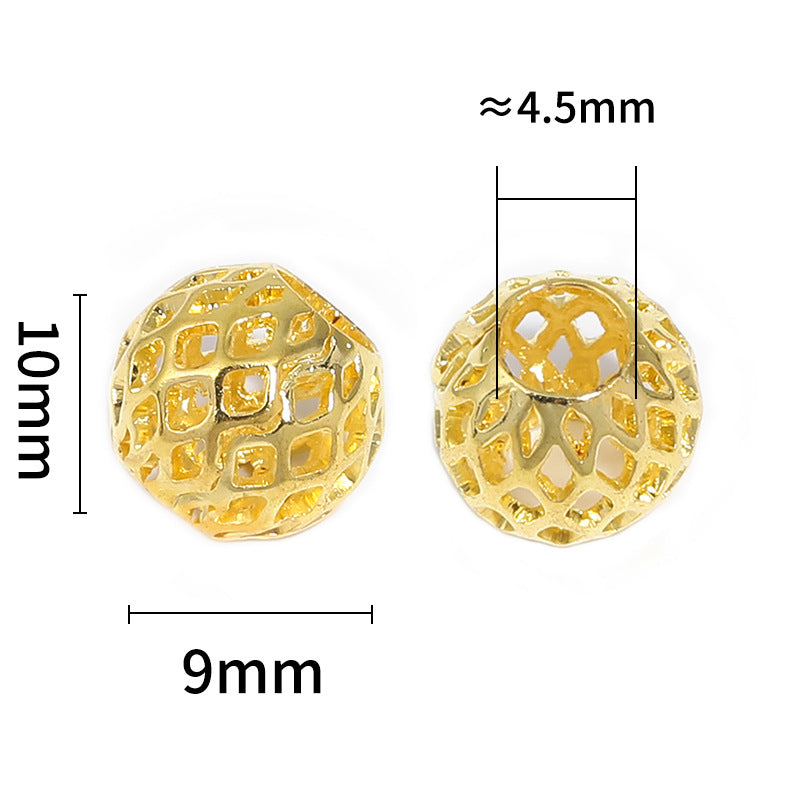 Wholesale 10pcs Full Copper Round Hollow Small Gold Beads Large Mesh DIY Beads