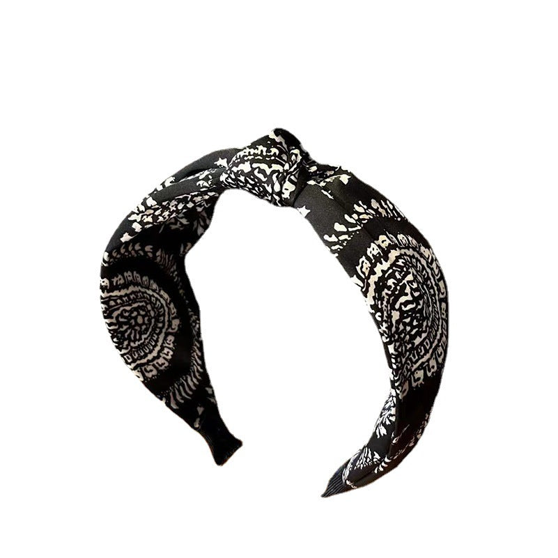 Wholesale Thousand Bird Grid Fabric Cross Knot Wide Edge Hair Hoops