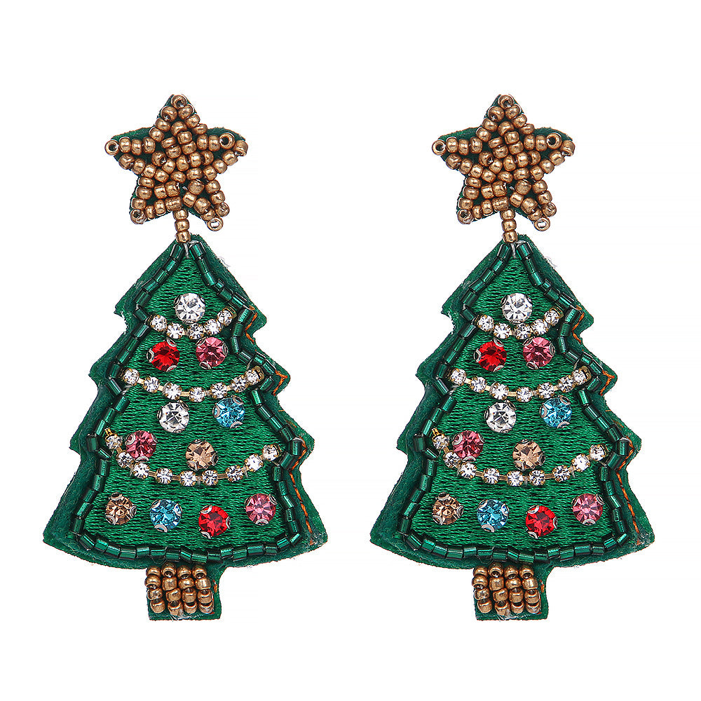 Wholesale Christmas Series Christmas Tree Rice Bead Earrings