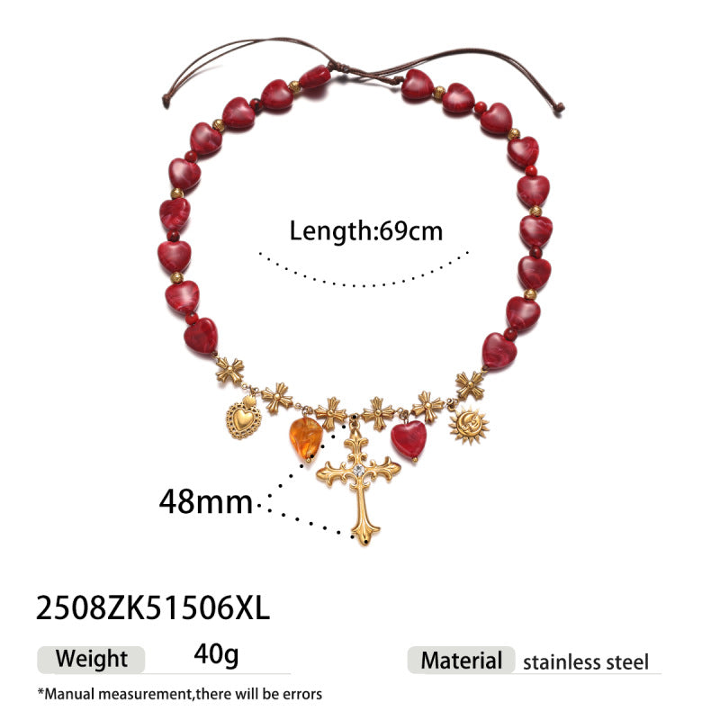 Wholesale Stainless Steel Heart Beaded Necklace Collarbone Chain