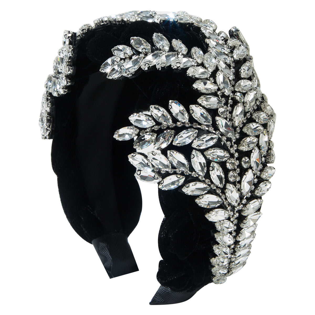 Wholesale Flannel woven full diamond fashionable Baroque big maple leaf shiny headband