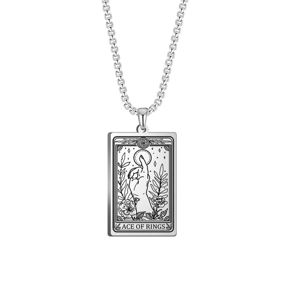 Wholesale Titanium Steel Square Tarot Card Series Ring King Stainless Steel Necklaces
