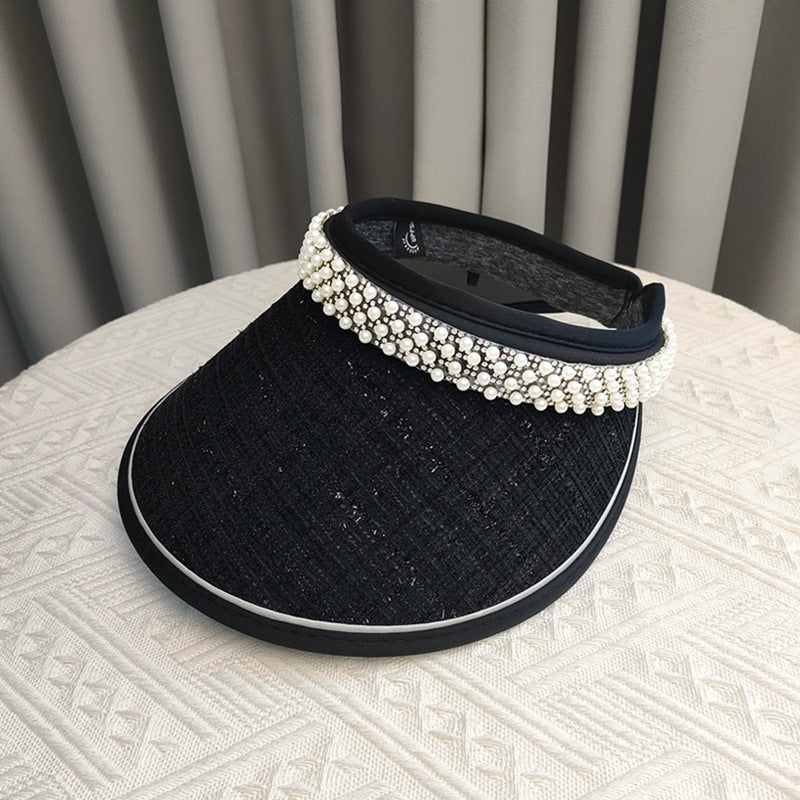 Wholesale Pearl Black Gum Big Eaves Hair Hoops Polyester Sun Hat