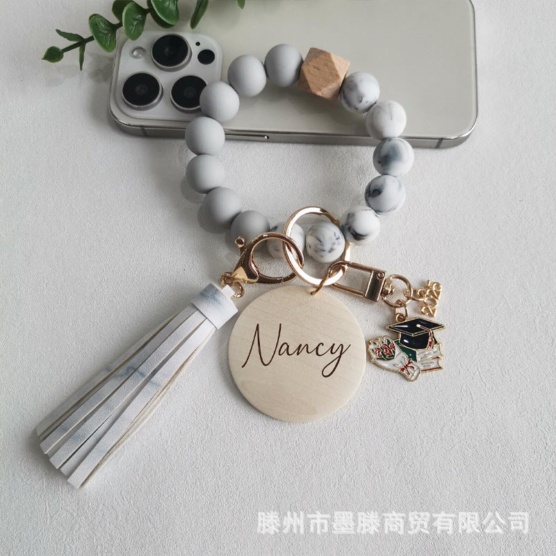 Wholesale Custom Silicone Bead Bracelet Keychain Tassel Graduation Class Gift For Classmates