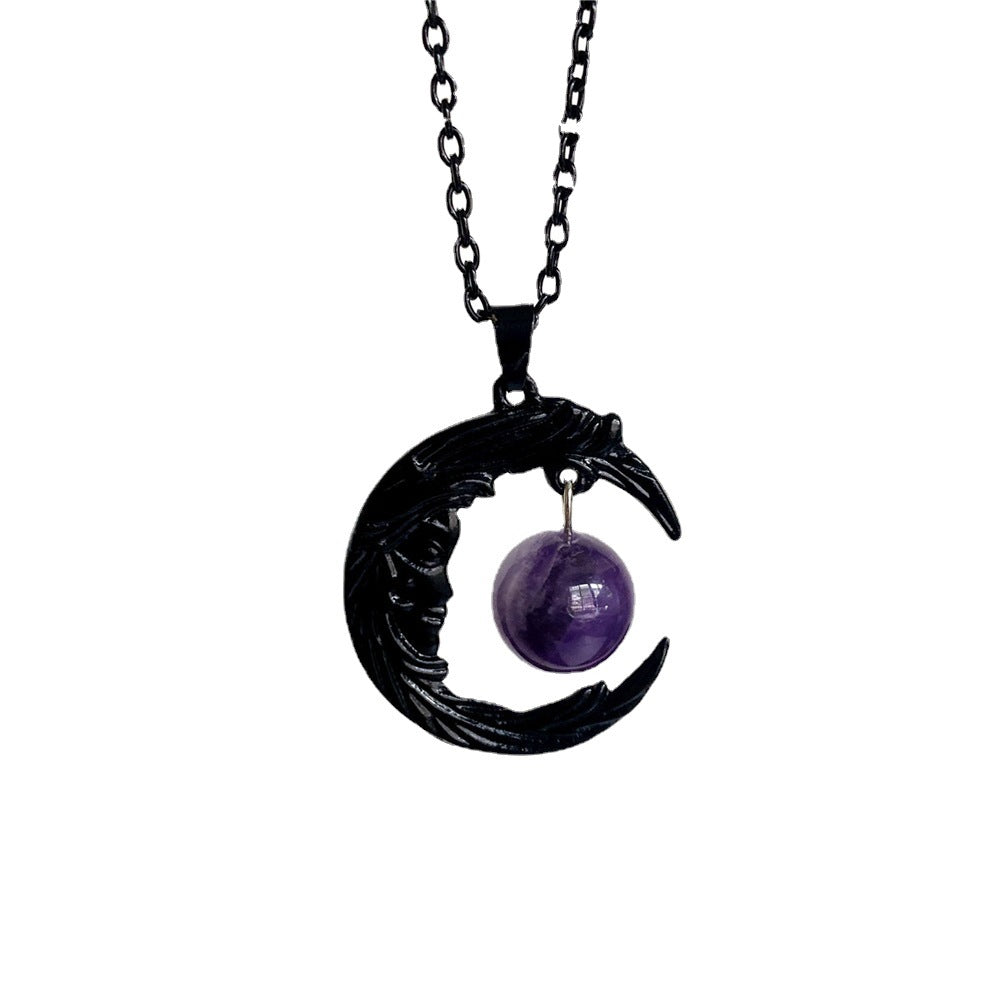 Wholesale Gothic Face Black Crescent Amethyst Pendant Alloy Necklaces