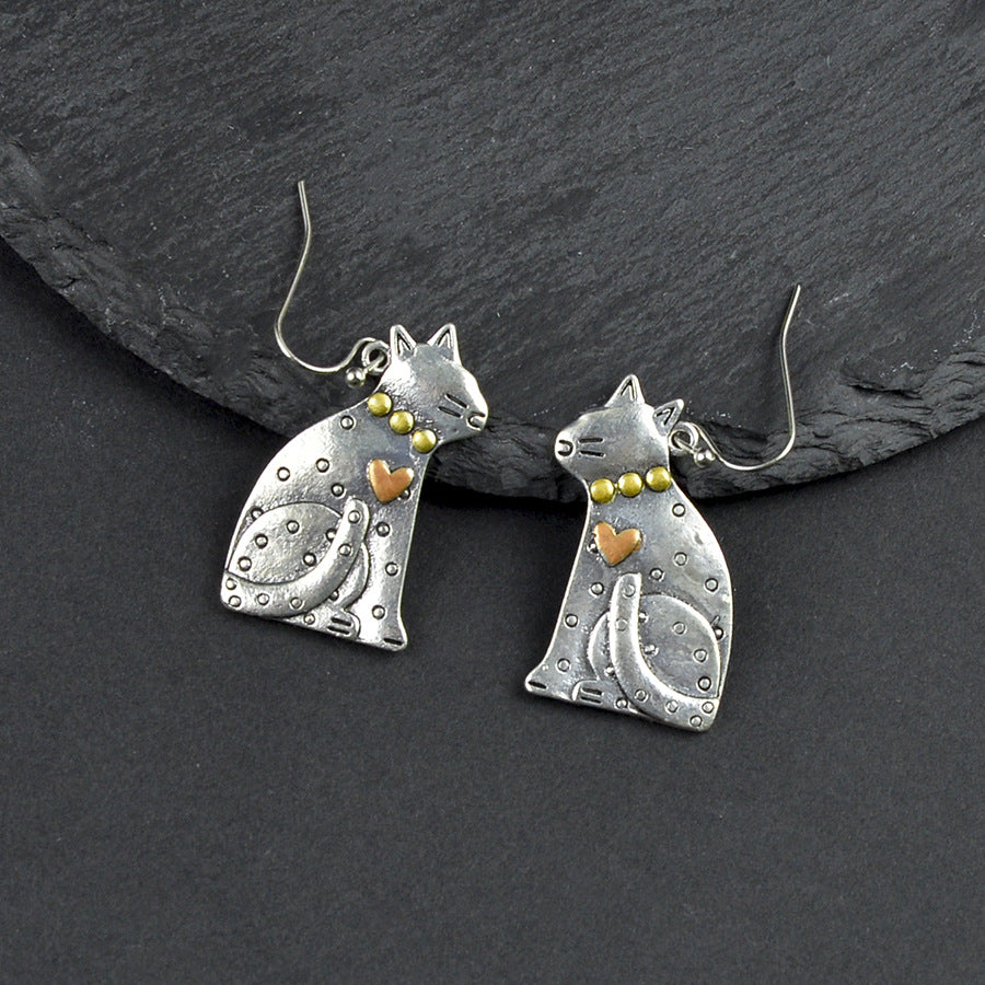 Wholesale Trendy Antique Silver Cat Earrings Cute Pet Shape Zinc Alloy Fashion Jewelry Accessory