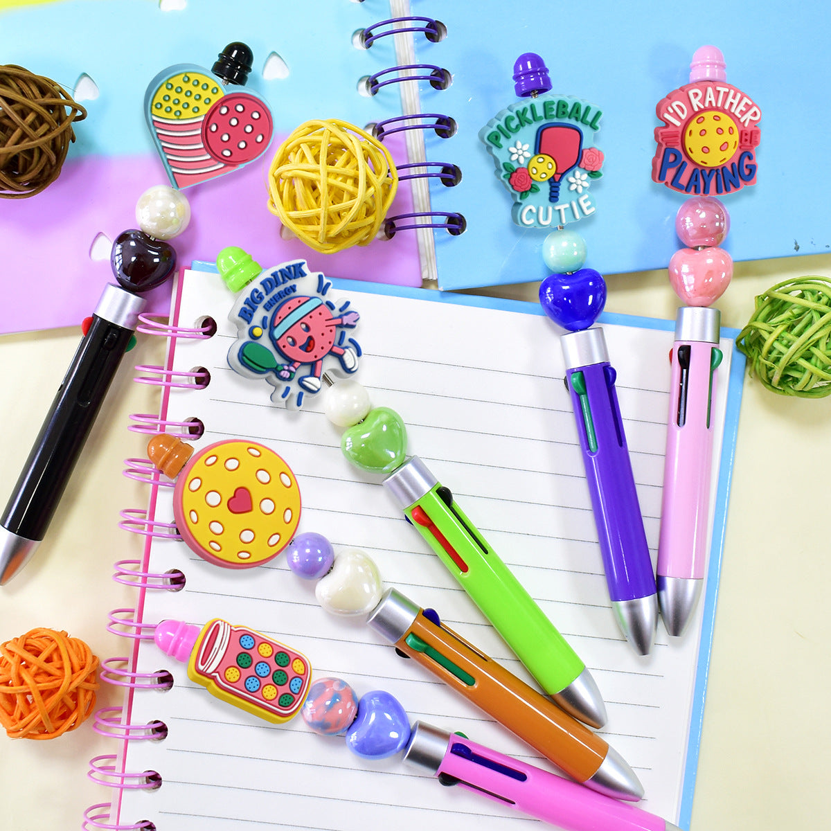 Wholesale Random 100pcs pickleball sports series bead pen patch handmade DIY beads