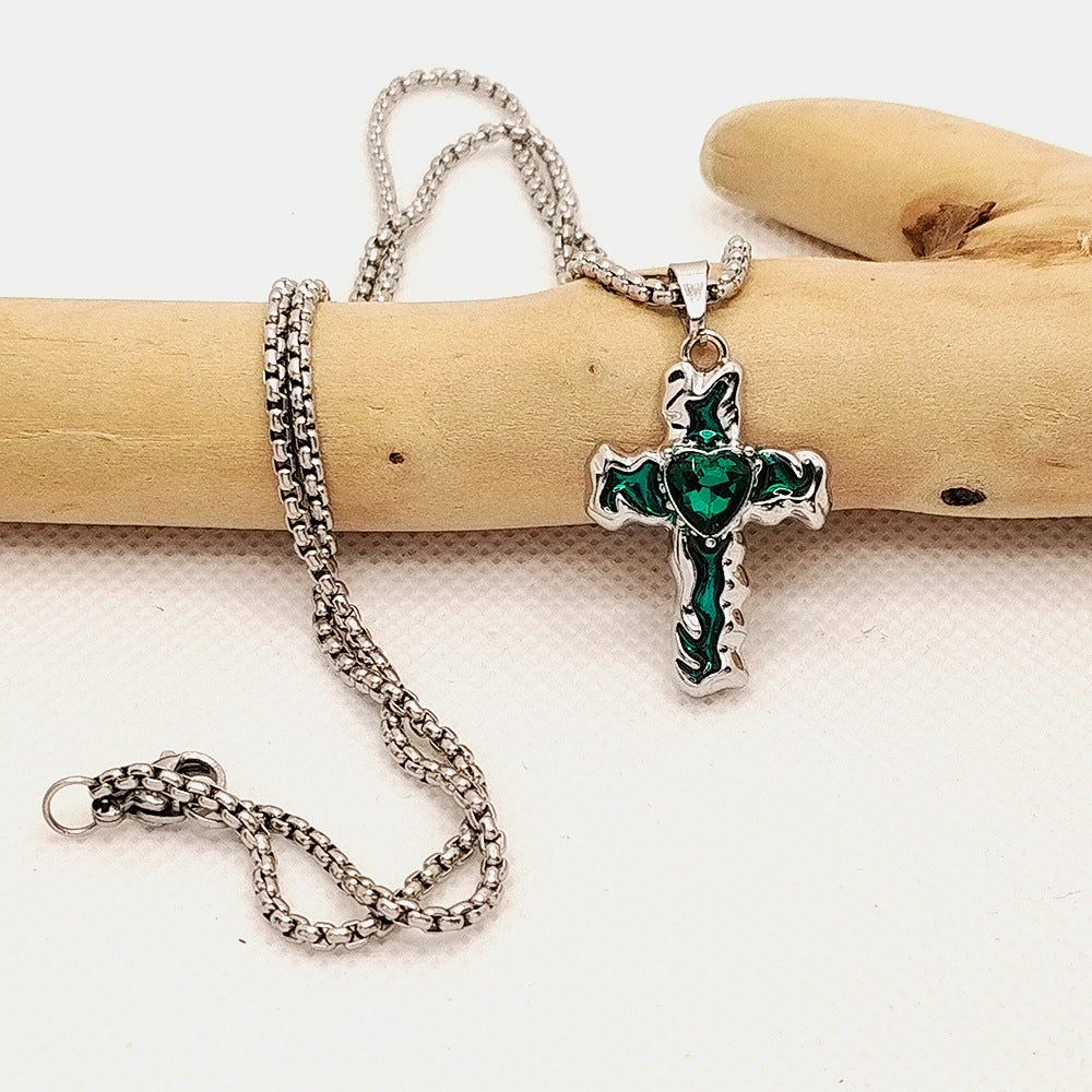 Wholesale Diamond Oil Dripping Cross Necklace