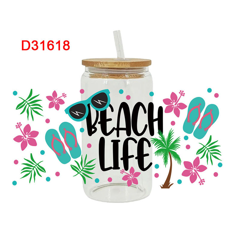 Wholesale Colorful Coconut Tree Car Summer Series  16oz Cup UV DTF Wraps