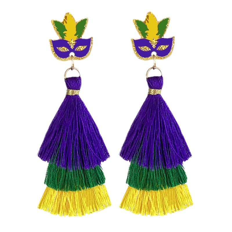 Wholesale Carnival Atmosphere, Multiple Materials, Glitter, Tassels, Bright Beads, Feather Earrings