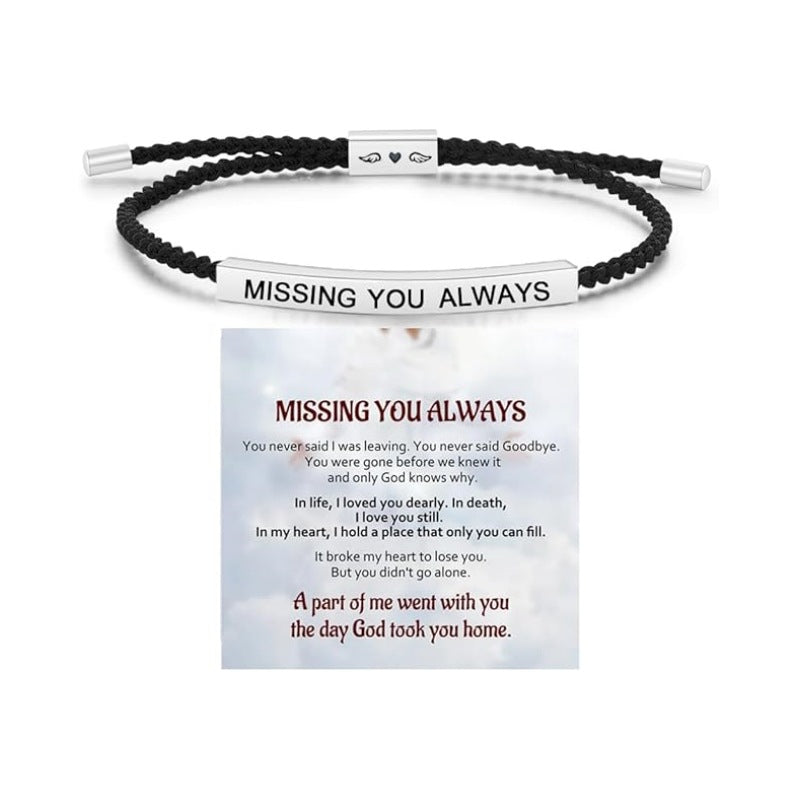 Wholesale Stainless steel bent tube inspirational text adjustable woven bracelet