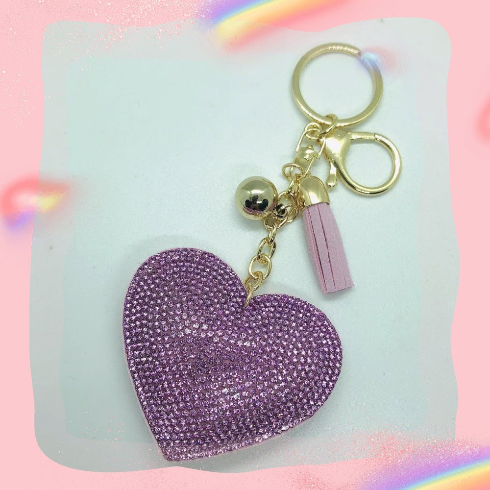 Wholesale Heart-shaped Rhinestone Leather Keychain