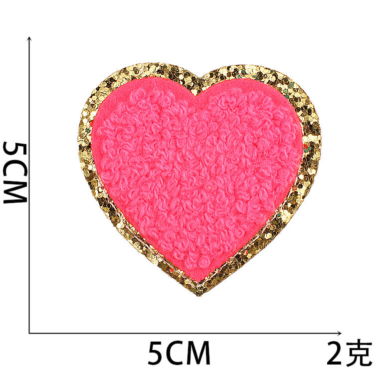Wholesale Towel Embroidery Heart Glitter Patch Stylish Decorative Applique For Clothing Casual DIY Craft Supply