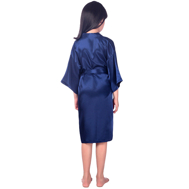 Wholesale Kids V-neck Long Cardigan Bathrobe Casual Nightgown