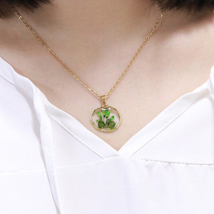 Wholesale 6pcs Tang Song Cao Series Real Flower Resin Drip Glue Pure Handmade Necklace