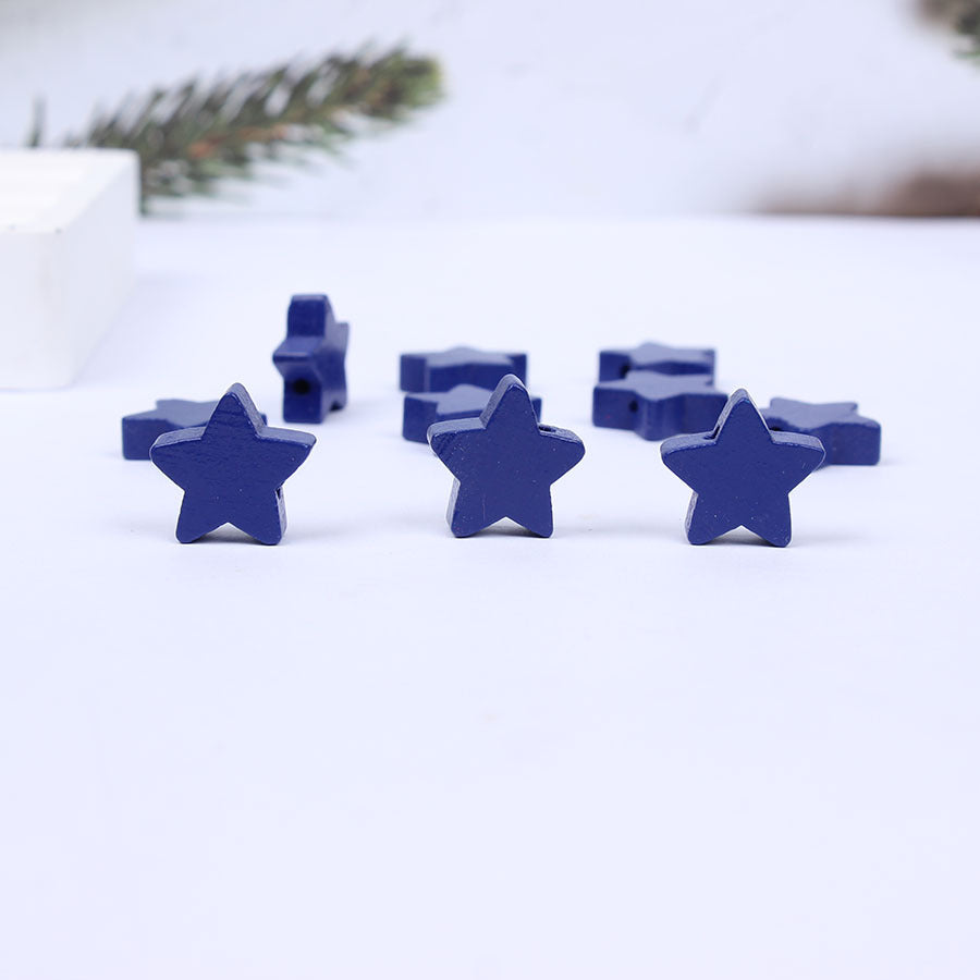 Wholesale 20pcs Five-pointed Star American Independence Day Colorful Wooden Beads