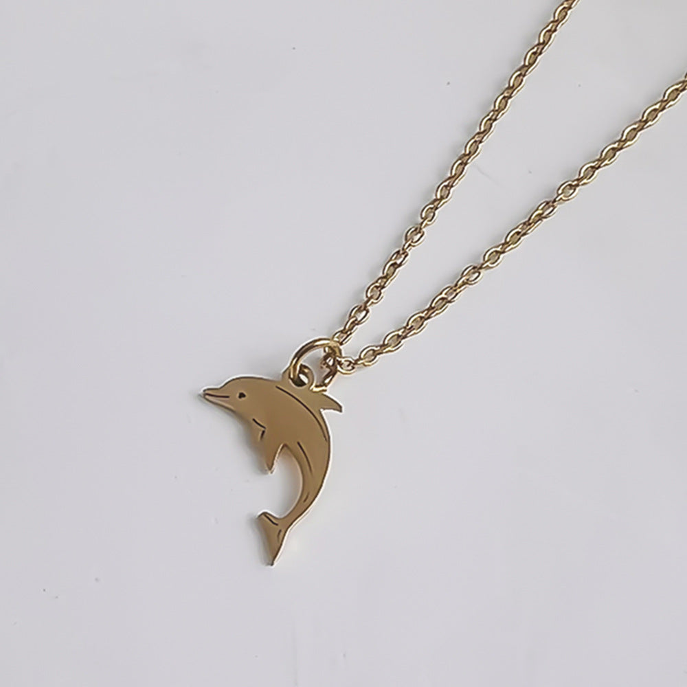 Wholesale Stainless Steel Marine Series 18K Gold Fishtail Dolphin Necklace Clavicle Chain