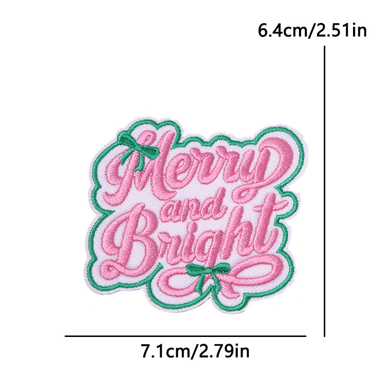 Wholesale Polyester Cartoon Christmas Letter Embroidered Patches For Clothing Hats Phone Cases DIY Decorative Accessory