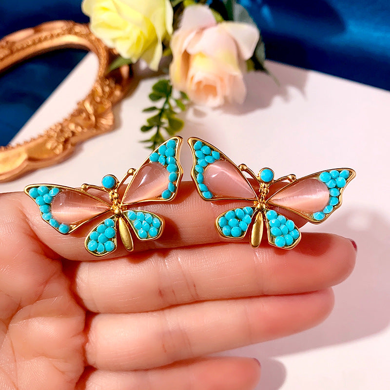 Pendientes de aleación de oro de diamante de mariposa de antigüedades de antigüedades de antigüedades al por mayor