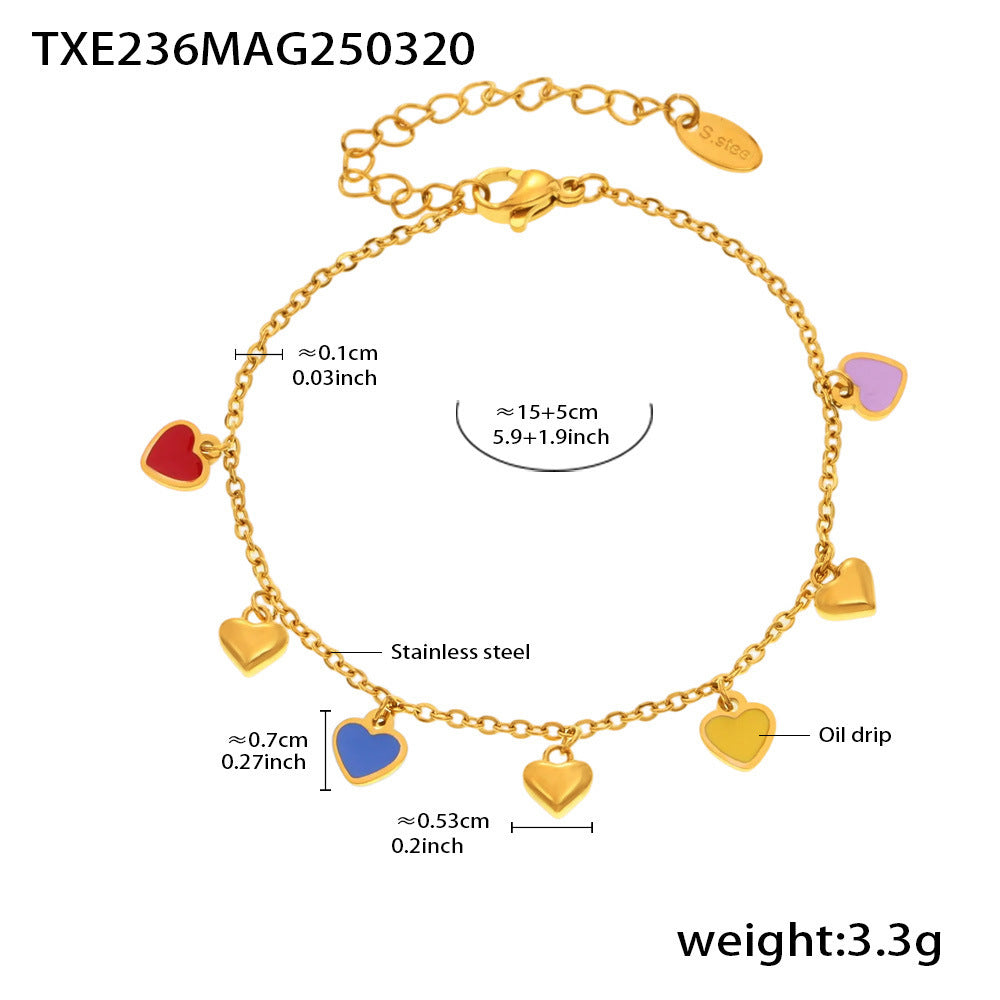 Wholesale Colorful oil dripping love pendant accessories clavicle chain bracelet stainless steel set