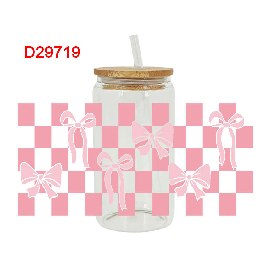 Wholesale Pink Cartoon Bow 16oz Cup UV DTF Wraps