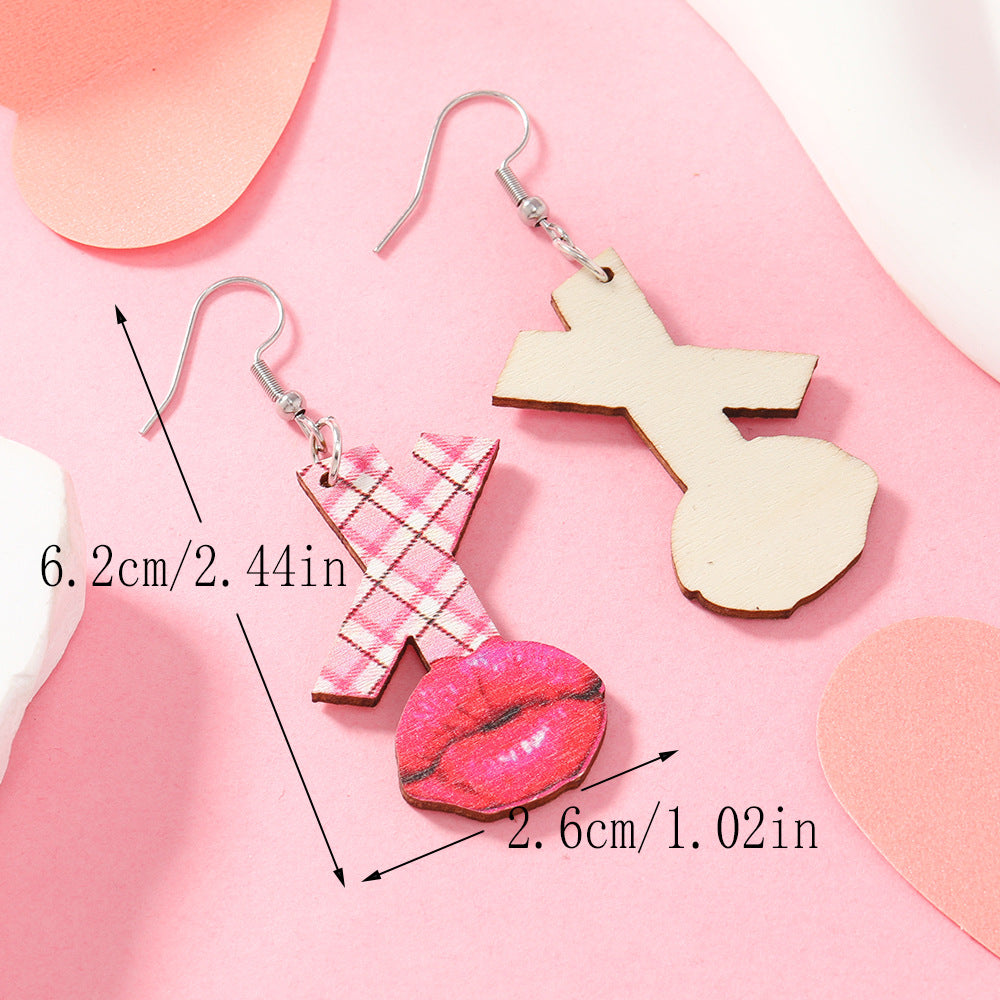 Wholesale Valentine's Day Pink Love Letter Wooden Earrings
