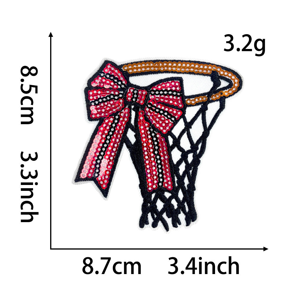 Wholesale Polyester Iron On Embroidered Patch Bowknot Basketball Design For Shoes Hats