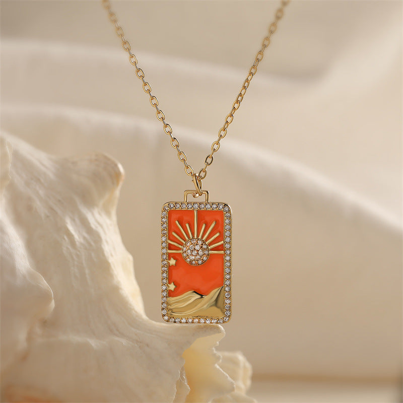 Wholesale Colorful Drip Oil Shell Conch Tarot Pendant Necklace with Micro Set Colored Zircon