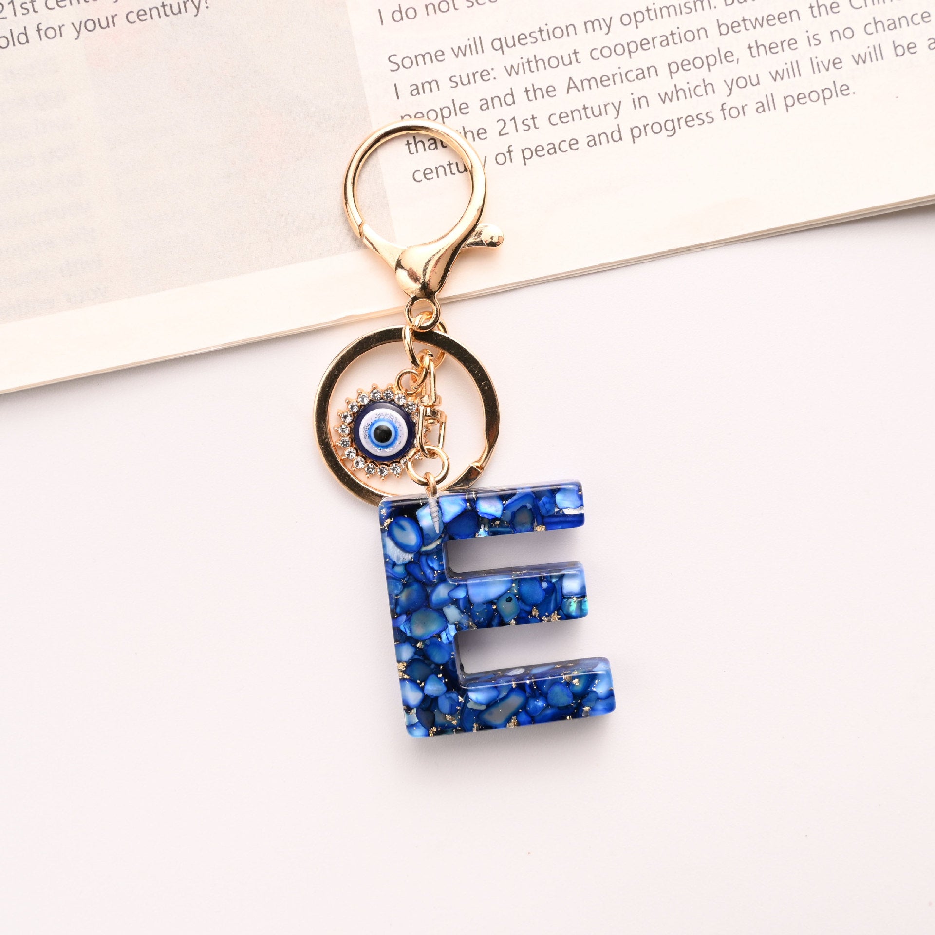 Wholesale Treasure Blue 26 English Letter Devil' s Eye Keychain