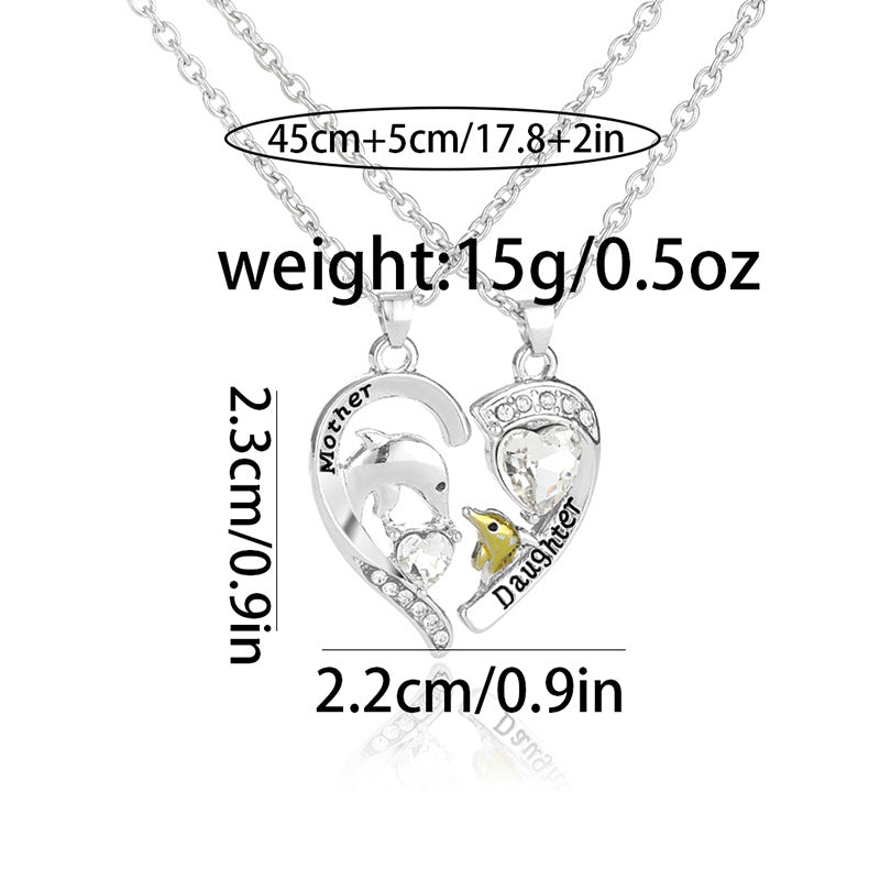 Wholesale Mother and daughter moon heart shape clavicle necklace