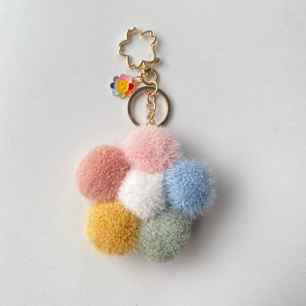 Wholesale Plush Colored Flower Ball Keychains