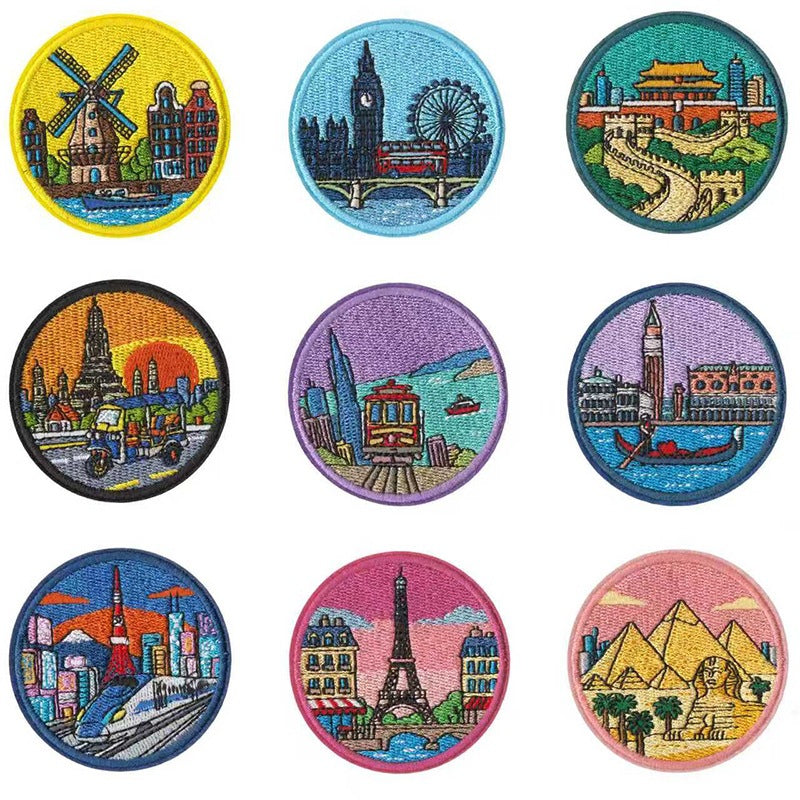 Wholesale World Landmark Embroidered Patches Set Of 9 Iron On DIY Decorative Gift For et