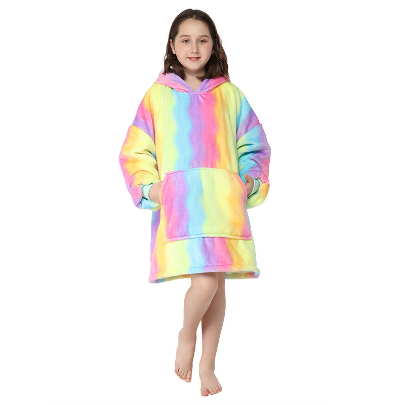 Wholesale Children's Printed Lazy Fleece Hooded Cold-proof Pajamas