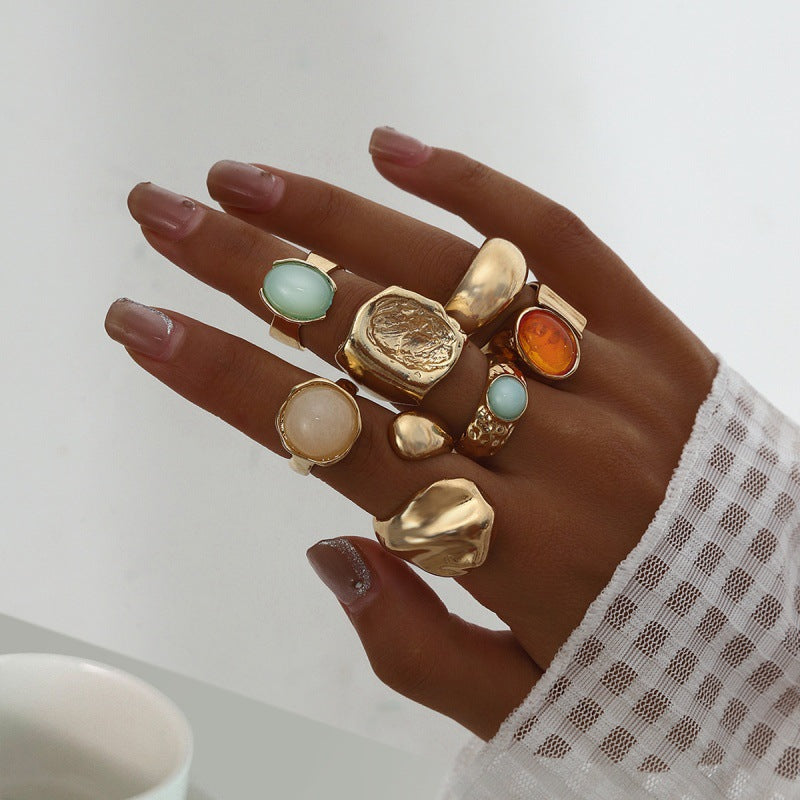 Wholesale Geometric Retro Irregular Diamond Set Ring Set