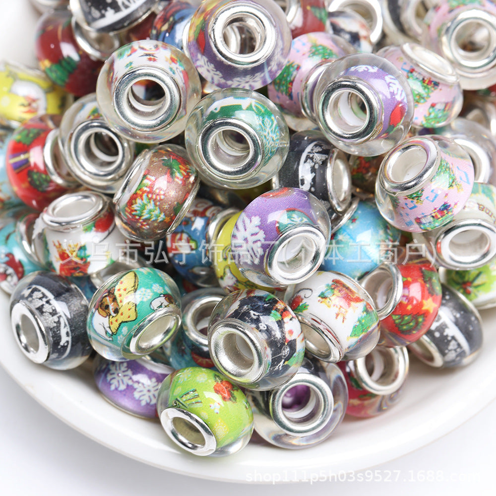 Wholesale Random 100 pcs/pack  Resin Christmas Series Large Hole  Spacers Beads