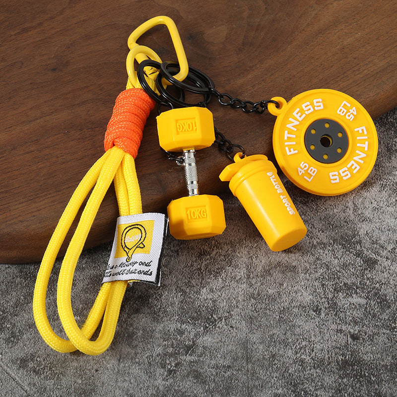 Wholesale Creative mini fitness barbell keychain