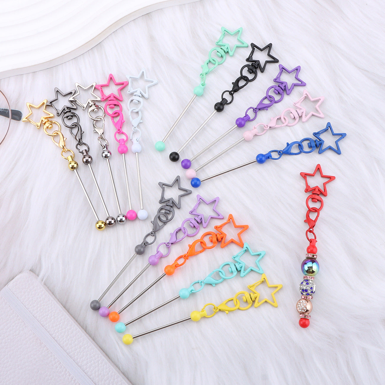 Wholesale  DIY Beaded Five-Pointed Star Keychain Metal Beaded Keychain
